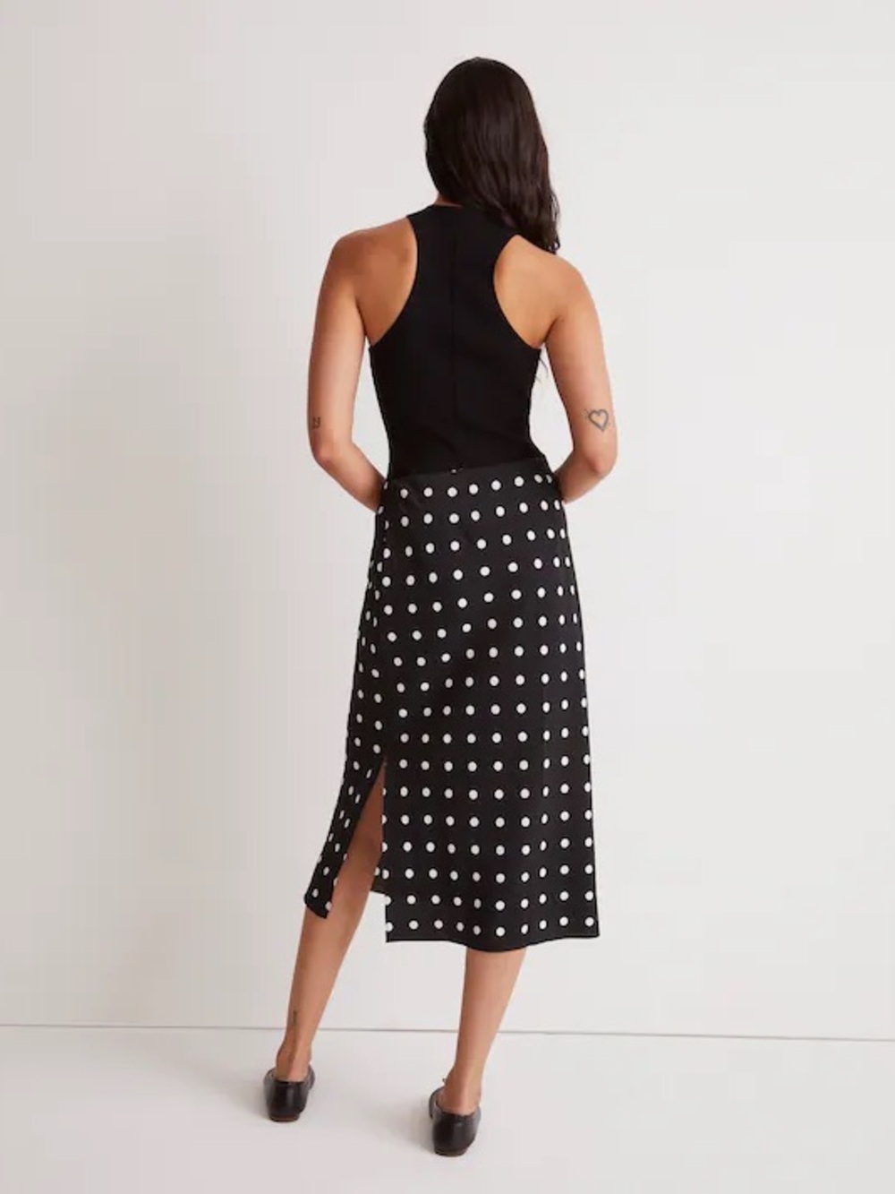 Madewell The Layton Midi Slip Skirt True Black Polka Dot NWT Size 6 - Picture 2 of 10